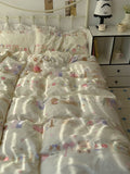 Romantic Floral Dog Cotton Bedding Set Lovely Cartoon Pure Cotton Four-Piece Suite Lace Design Cotton Duvet Cover eet Pillo...