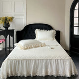 4Pcs Pink Chiffon Lace Princess Wedding Bedding Set Luxury 100% Cotton Duvet Cover Bed Sheet Or Quilted Bedspread Pillowcases