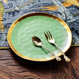 Nordic minimalist gold-plated glazed ceramic dining plate, food plate, fruit plate, flat plate, Western food plate