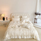 Pink Romantic Lace Princess Wedding Bedding Set Lyocell Bamboo Fiber Soft Silky Duvet Cover Flat/Fitted Bed Sheet Pillowcases