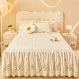 Luxury Winter Thickened Velvet Rose Flowers Embroidery Bedding Set Ruffles Duvet Cover, Quilted Bedspread, Bed Skirt, Pillowcase