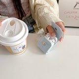 Leather pink blue ink-splash wireless headset case for apple airpods pro2nd 3 pro 1 2 charging box cute puppy pendant summer