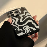 Minimalist Artistic Black & White Wave Pattern Fashionable Phone Case for iPhone 16 15 14 13 Pro Max Back Phone Cover Capa