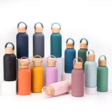 350ML Small Mouth THERMOS CUP Portable Handle Bamboo Wood Cover Vacuum Double Stainless Steel Simple Outdoor MINI WATER BOTTLE