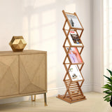 5-Tier Bamboo Magazine Rack Foldable, Portable Lightweight Floor Standing Display Holder for Office Bookstore, Storage Organizer