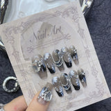 10pcs Handmade black purple Galaxy y2k  acrylic press on nails Removable false nails with moon diamond designs fake nails tips