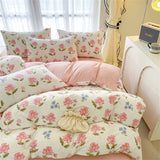 Fresh Botanical Floral Bedding Set for Kids and Adults Leaves Flower Duvet Cover Set Pillowcases Soft Washed Cotton Home Textile