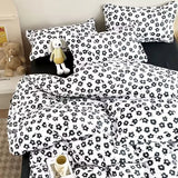 Korean Style Fashion Bedding Set Kids Adults Twin Full Queen Size Blue Bed Flat Sheet Duvet Cover Pillowcases Floral Bed Linen