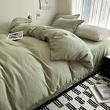 Bed Linen Solid Cotton Bedding Set with Sheet Duvet Cover Pillowcases Single Couple Bedsheet King Queen Double Twin Size