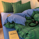 Retro Forest Bedding Set Green Striped Duvet Cover Set Soft Flat Sheet Single Twin Size Double Bed Sheet Set For Bedroom