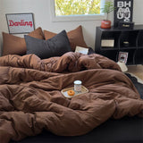 INS Hot Coffee Bedding Set For Girls Soft Washed Cotton Bed Sheet Queen King Size Duvet Set Comforter Set Pillowcase Bed Linens