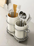 Chopsticks holder,Utensil Holder with 2 Compartments, Stainless Steel Utensil Drying Rack with Drain Tray,Forks, Knives, Spoons
