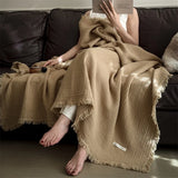 Soft Cotton Blankets Four Layers Gauze Sofa Cover Throw Blanket with Tassel Office Home Decorative Airplane All Season Drop Ship