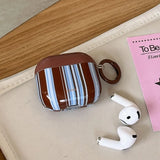 Blue and Brown Stripess + Ring Earphone Case Suitable for Apple for Airpodspro2 Case/For Airpodspro Case/For Airpods4 Case/For Airpods3 Case/For Airpods2 Case/Fashionable Women's Earphone Case/Simple Earphone Case