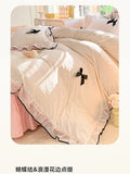 Korean Princess Style With Black Bow Lace Ruffles Pleat Milk Velvet Bedding Set Bedroom Decor Duvet Cover Bed Sheet Pillowcase