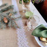 White Lace-edge Linen Table Runner For Wedding Party Table Decor Coarse Linen Tablecloth Home Decoration
