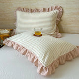 100% Cotton Lace Pillowcase 48x74cm Yarn-dyed Washed Cotton Stripe Pillow Cover Bedding Decorative Pillow Sham With Zipper
