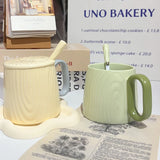 Nordic Style Solid Ceramic Cup Creative Wood Grain Handgrip Cups Household Cute Breakfast Milk Mug Fashion Office Coffee Mugs