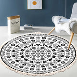 Hand Woven Cotton Linen Carpet Retro Bohemian Round Bedside Geometric Floor Mat Living Room Home Decor Boho Mandala Tassel Rug