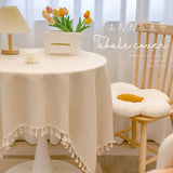 Tassel cotton linen tablecloth desk decoration cloth round tablecloth tea table dining table tablecloth tea table cloth art
