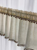 Kitchen Curtains Faux Linen Textured Small Cafe Window Curtain with Pom Pom Over Sink Light Filtering Short Curtain for Bathroom