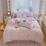 Korea Style Bedding Set Purple Heart Washed Cotton Soft Duvet Cover Skin-friendly Quilt Cover Bed Sheet Pillowcase Home Textiles