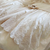 Pink French Princess Style Lace Ruffles Carved Velvet Warm Soft Bedding Set Duvet Cover Flat/Fitted Bed Sheet Pillowcases 4Pcs