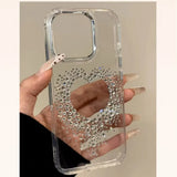Luxury  3D Glitter Heart Rhinestone Transparent Phone Case For iPhone 16 15 14 13 12 Pro Max 11 Bling Soft Back Cover
