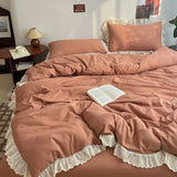 Korean Princess Style Lace Ruffles Soft Washed Cotton Skin-friendly Bedding Set Duvet Cover Bed Sheet/Fitted Sheet Pillowcases