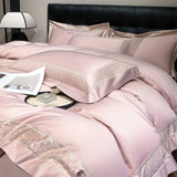 600TC Egyptian Cotton Light Champagne Color Luxury Embroidery Bedding Set Duvet Cover Set Flat/Fitted Bed Sheet Pillowcases 4Pcs