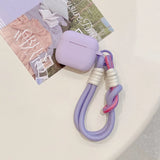 Lovely Lavender Purple Matte Silicone Earphone Case Weave Anti-Loss Lanyard For Apple AirPods 1 2 3 4 Pro 2 Soft Protection Cove