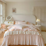 Luxury Princess Style Pink 100% Cotton Bedding Set Ruffles Bed Cover Set Soft Comforter Cover Set Bed Sheet Pillowcases 4Pcs