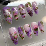 24Pcs/Box Shiny Cute False Nails French Almond Nails Simple Heart Design Sweet Press on Nails Full Cover Wearable Manicure Art