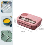 Student and office worker-friendly compartmentalized lunch box with fork and spoon, suitable for microwave use