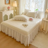Double Layer Lace Ruffles Princess Wedding Bedding Set 100S Egyptian Cotton Duvet Cover Quilted Bedspread Bed Skirt Pillowcases