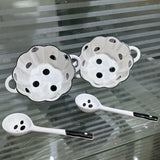 Wave Point Ceramic Double Ear Bowl 2025 New Household Large Capacity Dessert Bowl Spoon Set Simple Fruit Salad Dining Utensils