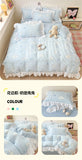 French Princess Lace Ruffles Bedding Set Washed Cotton Skin-friendly Duvet Cover Set with Sheet Soft Printed Flowers Quilt Cover