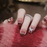 24Pcs Sweetheart Gradient Pink Pattern Design False Nail French Coffin Full Cover Fake Nails Glue DIY Manicure Nail Art Tools