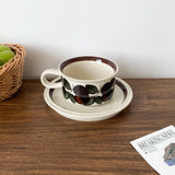 1Set Mid-Century Style Hand-Painted Flower Pattern Ceramic Cup and Saucer, High-End Exquisite Coffee Cup and Saucer, Suitable for Home Decoration, Home Drinking Water, Home Daily Use, Party, Breakfast Milk Cup, Afternoon Tea