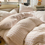 Solid Striped Jacquard Comforter 4 Piece Sets Simple Pure Cotton Skin-Friendly Breathable Bedding Set Soft Fitted Sheet for Home