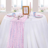 4 Pcs Pink Iridescent Sequin Table Runner for Soft Dining Table Wedding Baby Shower Girls Birthday Party Decorations Solid