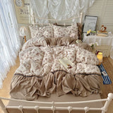 Korean French lazy style puff flower edge quilt cover four-piece set princess style dormitory three-piece set
