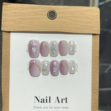 10Pcs Pink Short Handmade Press on Nails Full Cover Cute Glitter Design French Ballerina False Nails Wearable Manicure Nail Tips