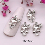 10-Pcs Halloween Ornaments 3D Metal Nail Art Decorations Gold Silver Black Skull Spider Hand Skeleton Design Nail Accessories