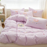 Pink Bedding Sets Solid Color Washed Cotton Home Girls Bedroom Decor Duvet Cover Pillowcase Bedspread Embroidery Four Piece Set