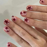 24Pcs Blue Almond False Nails Yellow French Press On Nails Five-pointed Star/Polka Dot Printed Y2K Girls Finished Fake Nails