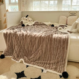 Ikeehome  new small fresh thickened milk fleece four-piece coral fleece winter warm student four-piece set