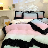 Floral Plant Pattern Bedding Doublesided Coral Fleece Duvet Cover 3 Pcs Set Keepwarm Machine Washable Skin Friendly Bed Sheets