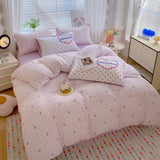 Korea Style Bedding Set Purple Heart Washed Cotton Soft Duvet Cover Skin-friendly Quilt Cover Bed Sheet Pillowcase Home Textiles
