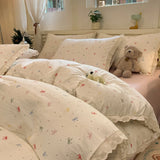 INS Korean Style New Yungan Cotton Wrinkled Double-layer Yarn Lace Bedding Sets